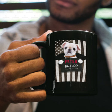 Personalized Dog Gift Idea - Bad White Dog Wearing Collar For Dog Lovers - Black Mug